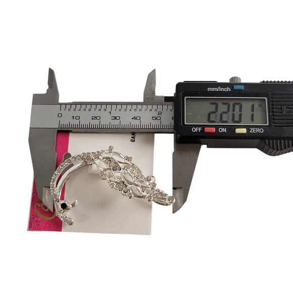 Candie's Silver Crystal Peacock Ear Cuff Pierced Earring 2.2" With Free Gift Bag - Picture 6 of 9